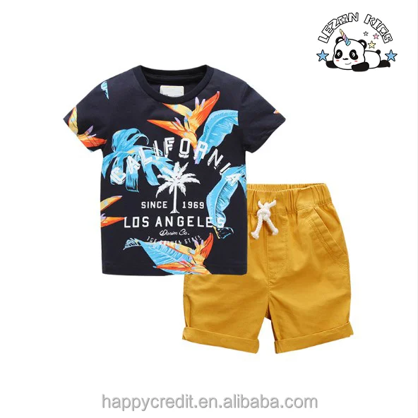 LEZONKIDS - Conjuntos de Roupas Infantis no Atacado 2-7 Anos Roupas Casuais Conjunto de Roupas de Meninos Camiseta Estampada Shorts de Algodão Conjuntos Infantis
